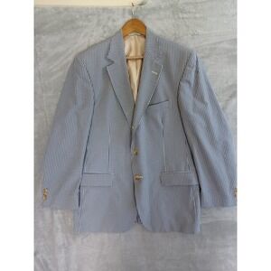 Orvis 42R Sport Coat Gingham 3 Button Business Preppy Classic‎ Mens White Blue